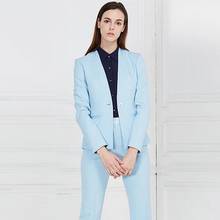 Blazer de un botón con pantalones para mujer, traje de manga larga, chaqueta, personalizado, azul cielo 2024 - compra barato