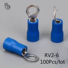 RV2-6 с синим кольцом, изолированный клеммный кабель, провод, соединитель 100 шт./упак. костюм 1,5-2,5 мм, электрические обжимные клеммы RV2.5-6 RV 2024 - купить недорого