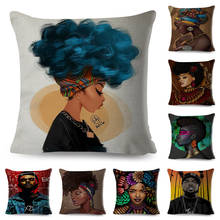 African Girl Style Cushion Cover Decorative Cartoon Woman Printed Pillow Cases for Sofa Home Car Polyester Pillowcase 45x45cm 2024 - buy cheap