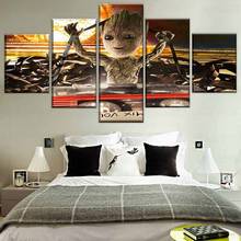 Conjunto de cuadros modulares para decoración del hogar, marco de decoración, 5 paneles, pintura de Baby Groot, película Vol 2, póster, arte de pared 2024 - compra barato