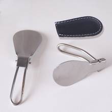 Black Folding Portable Shoehorn Metal Durable With Stainless Steel Faux Leather 2024 - buy cheap