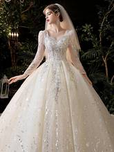 Роскошные свадебные платья одежда с длинным рукавом Саудовская Аравия звездное небо Аппликации из кружева с пайетками и бисером с украшением в виде кристаллов для свадебных платьев принцесс 2021 Новый 2024 - купить недорого