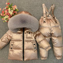 Traje de plumón para niños y niñas, trajes gruesos de esquí de invierno, cuello de piel Real 2024 - compra barato