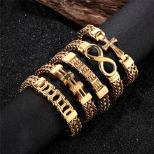 MKENDN Stainless Steel Gold Cross Infinity Charm Link Chain Biker Bracelet Men Mesh Chain Bangle Hip-Hop Jewelry Accessories 2024 - buy cheap