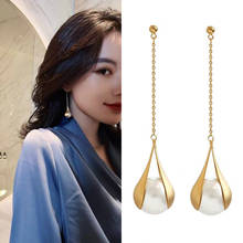 Women's European-style Retro Ear Jewelry Korean Temperament Long Personality Tassel Pearl Pendant Earrings 2024 - buy cheap