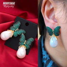 missvikki 2 Colors Trendy Luxury Butterfly Pearl Pendant Earrings for Women Fine Jewelry Full CZ Bridal Wedding 2021 Earrings 2024 - buy cheap