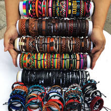 Браслет WP17 мужской плетеный в этническом стиле, кожаные браслеты и обручи, 50 шт./лот, подарок для женщин и мужчин 2024 - купить недорого