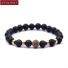 HYHONEY Lava Natural Stone Bracelets & Bangles Pave Zirconia CZ Ball Charm Bracelets for Women Gifts Men Jewelry pulseras 2024 - buy cheap