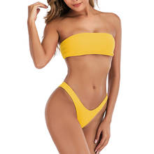 Bikini de cintura alta para mujer, de 2 piezas traje de baño, Top de tubo de Color sólido + Bañadores, ropa de playa 2024 - compra barato