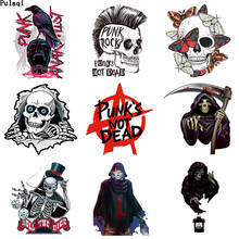 Pulaqi Skull Punk Rock Heat Transfer Vinyl Patches Iron on Transfer for Clothes Stripes Thermo Sticker Iron on Patches Stripes 2024 - buy cheap