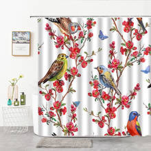 3D Red Flower Bird Print Shower Curtains Hand drawn Floral Branches Bathroom Curtain Polyester Home Decor Hooks Bathtub Screen 2024 - buy cheap