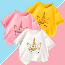 Camiseta blanca de manga corta para niños y niñas de 2 a 9 años, ropa con estampado de unicornio, moda de verano, 2021 2024 - compra barato