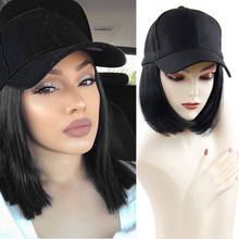 Baseball Cap Short Wigs For Black Women Heat Resistant Fiber Black Hair Wig With Hat Peruca Synthetic Bob Wig Curly Wig 2024 - buy cheap