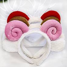 Women Girls Cute Sheep Horn Ears Headband Velvet Plush Cartoon Animal Hair Hoop Cosplay Costume Casual Wash Face Makeup Headwear 2024 - buy cheap