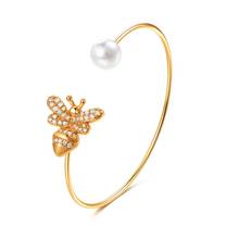 Erluer pulseira de zircônio cúbico ajustável, bracelete com pingente de abelha, joia da moda, para mulheres e meninas, presente de joia 2024 - compre barato