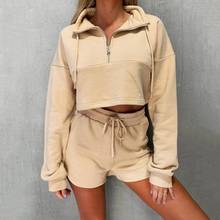 2 Piece Set Women Hoodies + Shorts Suit 2020 Autumn Winter Long Sleeve Zipper Tracksuits Tops Two Piece Set Ladies Outfits 2024 - buy cheap