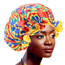 Новый мусульманский очень большой размер Африканский узор атласная шляпа с большими волнами полями Анкара Дашики Ночная шапка для сна женский тюрбан с цветком шляпа 2024 - купить недорого