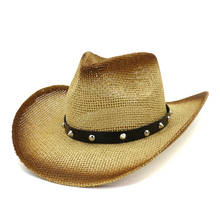 Chapéu de palha de papel marrom, chapéu de cowboy com tinta spray, para o verão, ar livre, para homens, mulheres e praia, chapéu de sol jazz 2024 - compre barato