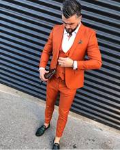 Ternos laranja slim fit masculinos, um botão, lapela, casamento, smoking para homens, três peças, blazer, jaqueta + calça + colete 2024 - compre barato