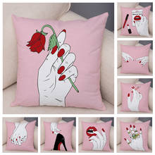 Simple Pink Fashion Finger Print Cartoon Pillow Case Short Plush 45*45cm Decor Girl Cushion Cover for Car Sofa Home Pillowcase 2024 - buy cheap