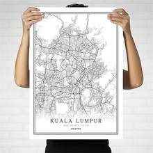 Малазийская черно-белая карта города, плакат, Скандинавская гостиная, Куала-Лумпур, настенное искусство, домашний декор, холст, живопись, креативный подарок 2024 - купить недорого