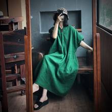 Women Loose Linen Robe Dress Ladies Vintage Flax Plus Size Solid Color V Neck Dress Female 2022 Summer Dresses 2024 - buy cheap