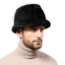 Chapéu de cavalheiro de pele de vison genuíno, chapéu masculino de inverno lei feng, chapéu piloto casual com pele de vison 2019 2024 - compre barato