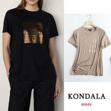 KONDALA Za Casual Oversized Women's T-Shirts 100% Cotton Golden Print T-Shirts Female Short Sleeve Loose Long Tee Shirts Y2K Top 2024 - buy cheap