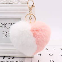 New Cute Color Matching Love Key Ring Soft Heart Shape Pompom Key Ring Fake Rabbit Plush Key Ring Woman Car Bag Charm Girl Gift 2024 - buy cheap