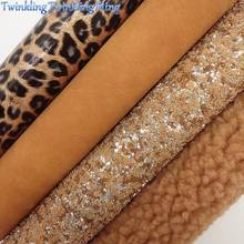 BROWN Glitter Fabric,Suede Faux Fabric, Leopard Printed Synthetic Leather Fabric Sheets For Bow A4 21x29CM Twinkling Ming XM946 2024 - buy cheap