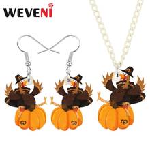 WEVENI-Conjunto de joyería de acrílico de Acción de Gracias, pavo, pollo, calabaza, collar, pendientes, joyería de animales para mujeres, niñas y adolescentes, regalo de dijes 2024 - compra barato