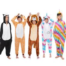 Nova flanela crianças pijamas arco-íris unicórnio meninas pijamas crianças animal pijamas infantil dos desenhos animados cosplay traje pijamas 2024 - compre barato
