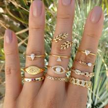Ksra conjunto de anéis de falange de boho, anéis vintage de cristal com estrela, de zircônio geométrico, bijuteria statement para mulheres, 2021 2024 - compre barato