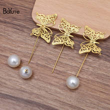 BoYuTe (20 Pieces/Lot) 36*26MM Metal Brass Filigree Butterfly Lapel Pin with Pearl Stopper Fashion Men Brooch Pins Jewelry 2024 - buy cheap