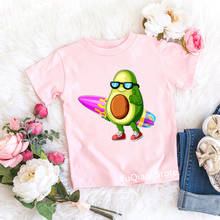 Забавная мультяшная футболка, детская одежда, милый детский топ с принтом серфинга, авокадо, лето 2021, розовая футболка, футболка для маленьких девочек, футболка с графическим рисунком 2024 - купить недорого