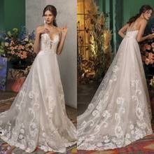 Lindo vestido de casamento 2020, sem mangas, com apliques de renda 2024 - compre barato