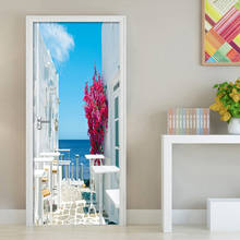 3D красивый пейзаж цветок дверь наклейка для гостиной спальня ПВХ самоклеющиеся обои домашний декор водоотталкивающие обои наклейка 2024 - купить недорого