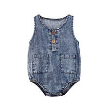 0-12M Newborn Infant Baby Girls Boys Bodysuits Blue Denim Sleeveless Summer Jumpsuits Outfits 2024 - buy cheap