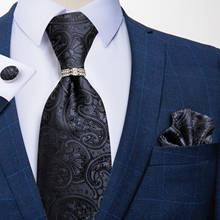 New Fashion Dark Gray Paisley Silk Jacquard Woven Men's Tie Wedding Formal Business Necktie Hanky Cufflinks Ring Set DiBanGu 2024 - buy cheap