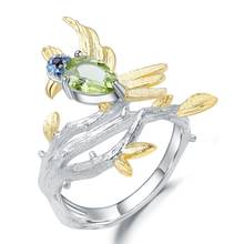 Женское кольцо gemb's BALLET, из стерлингового серебра 925 пробы, 0,78ct, натуральный Зеленый Перидот, кольцо с птицей на ветке, подарок 2022 - купить недорого