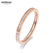 JeeMango Stainless Steel Delicate Rings 1/4 Pave Setting Rhinestones & 3/4 Shell Surround Rose Gold Color Ring Best Gift JR18134 2024 - buy cheap