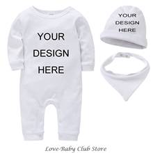 100% algodão personalizado 3m-18m recém-nascido infantil da criança meninas meninos do bebê macacão boné cachecol personalização conjunto de roupas 2024 - compre barato