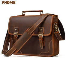 High quality natural genuine leather men's briefcase business handbag Crazy horse cowhide lawyer laptop shoulder messenger bag 2024 - buy cheap