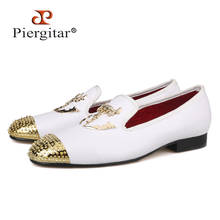 Piergitar 2019 New white colors men leather shoes with Gold toe metal party and wedding men loafers men's dress shoes plus size 2024 - buy cheap