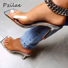 Pzilae-Sandalias de PVC con punta cuadrada para mujer, zapatillas transparentes de tacón alto, para fiesta, 2020 2024 - compra barato