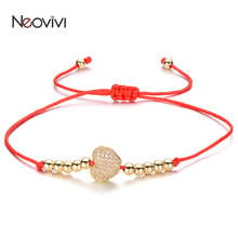 Neovivi Romantic Heart Bracelet CZ Charm Micro Pave White Zircon Bead Red Black Rope Metal Beads String Bracelets Women Jewelry 2024 - buy cheap