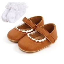 Solid Baby Casual Shoes Baby Girls PU Leather First Walkers Soft-soled Toddler Shoes + Socks Two Pieces Prewalker  0-18M 2024 - buy cheap