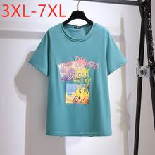 New 2021 Ladies Summer Plus Size Tops For Women Large Short Sleeve Loose Blue Cotton Print O-neck T-shirt 3XL 4XL 5XL 6XL 7XL 2024 - buy cheap