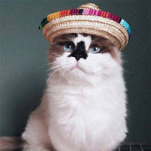 Sombrero de paja de colores para mascotas, Sombrero de paja con hebilla ajustable para disfraz de perro, gato, mejicano, adornos para fiesta de Halloween 2024 - compra barato