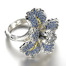 Богемное обручальное кольцо с большим синим цветком из циркония, винтажные свадебные кольца обещания невесты с кристаллами для женщин, ювелирные изделия в стиле бохо 2024 - купить недорого